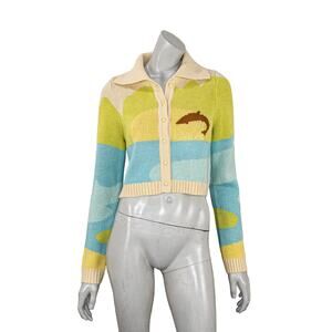 HOUSE OF SUNNY Women's Soul Surfer Cardigan dolphin multi color sz 4 NWT